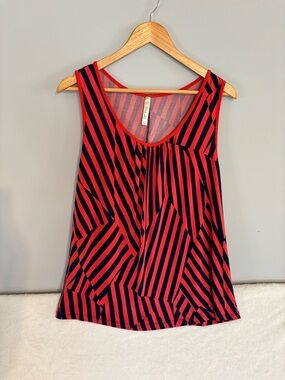 Women’s Emerald Red and Navy Diagonal Stripe Festival Whimsical Tank Top 2 XL
